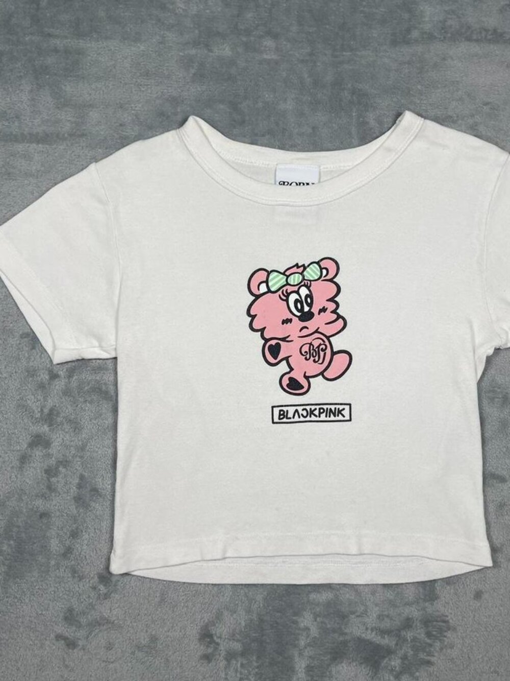 BlackPink x Verdy Plush White Baby Tee Women's Medium K Pop Made USA Y2K
